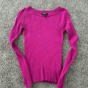 Express Fuchsia Ribbed Knit Top